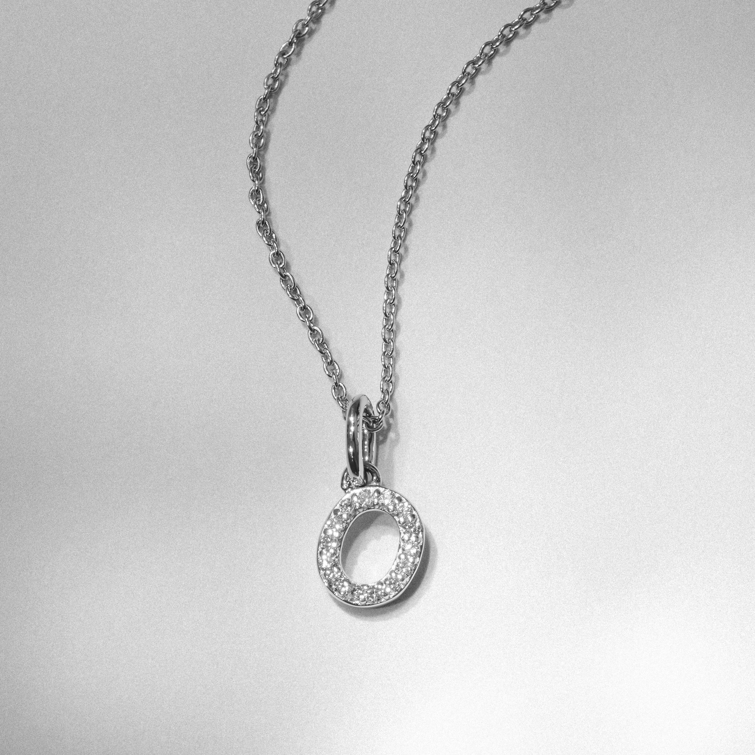 Love Letter Initial O Lab Diamond Necklace set in 925 Sterling Silver